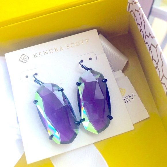 NWT RARE & Retired Kendra Scott Esme Earrings Navy Gunmetal & Indigo Dichroic! - Picture 5 of 16